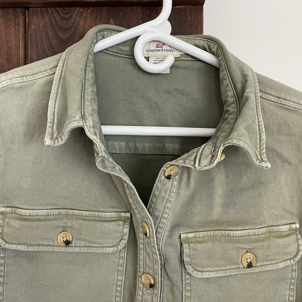 Vineyard Vines Dress Women Size 10 Green Denim A-Line Shirtdress Pockets - Picture 2 of 9